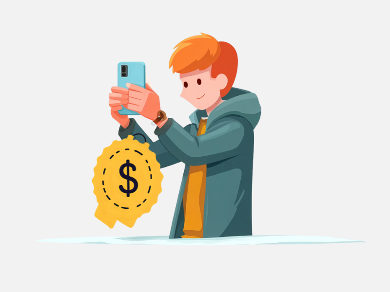 Phone with badge illustration